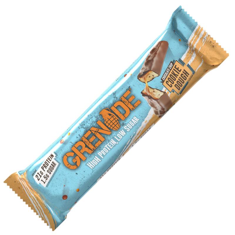 Grenade Proteinriegel Chocolate Chip Cookie Dough – proteinreicher und zuckerarmer Snack mit 20g Protein pro Riegel, umhüllt von Milchschokolade und verfeinert mit Schoko-Tröpfchen.