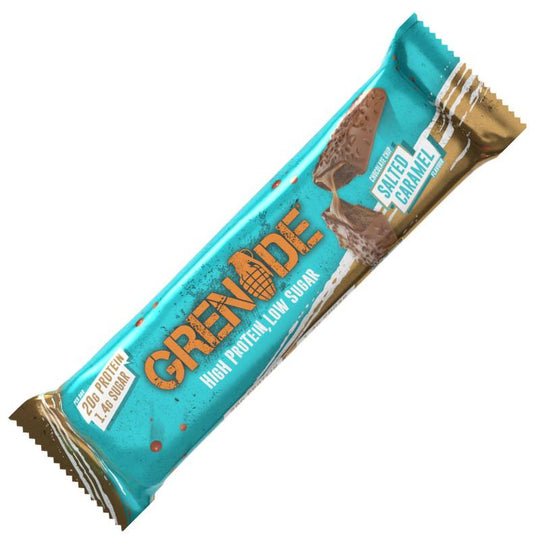 Grenade Protein Riegel Chocolate Chip Salted Caramel – köstlicher Proteinriegel mit 20g Protein, weniger als 2g Zucker, in einer verführerischen Kombination aus Eiweiß-Nougat, Salzkaramell-Schicht und Vollmilchschokolade.